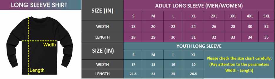 Adult & Youth Long Sleeve | Size Chart
