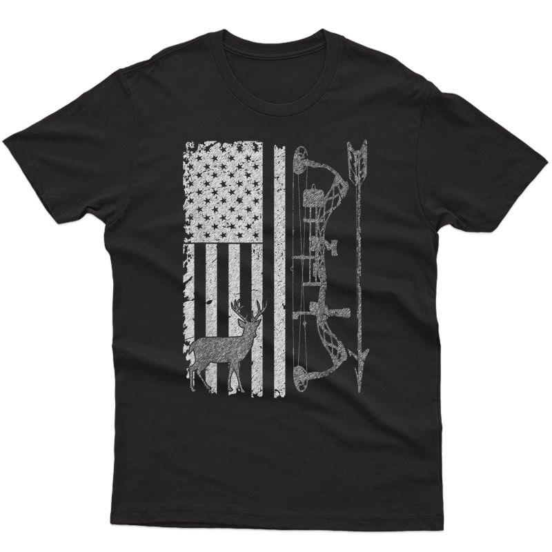 American Deer Hunting Bow Hunter Flag Accessories Hunt Gift T-shirt