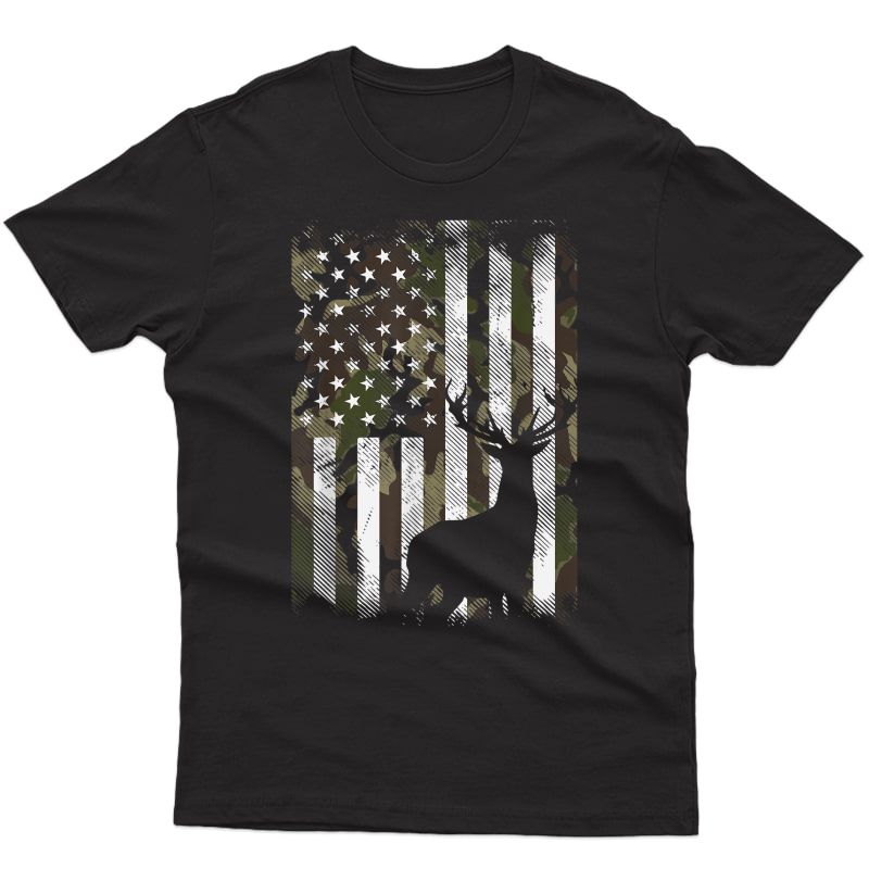 Camo Us Flag Deer Elk Buck Camoflage Hunting Hunter Dad Gift T-shirt