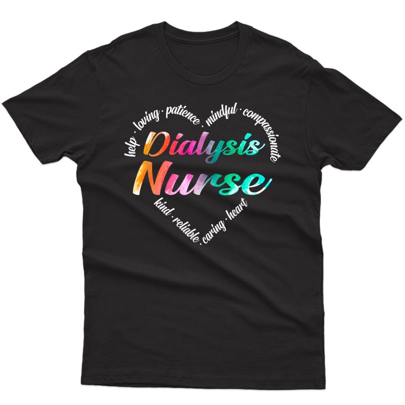 Dialysis Nurse Heart Word Cloud Watercolor Rainbow T-shirt