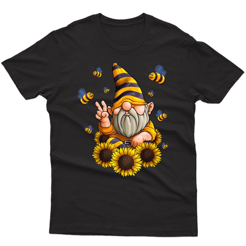 Gnome Sunflower With Bees Funny Gardening Gnome Hippie Gift T-shirt
