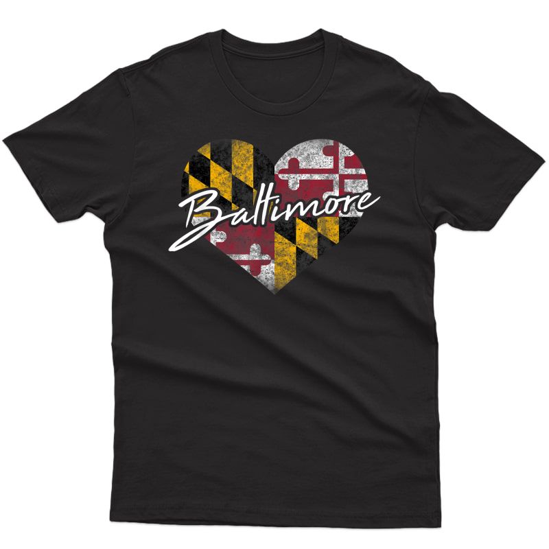 I Love Baltimore State Of Maryland Flag Heart Gift T-shirt