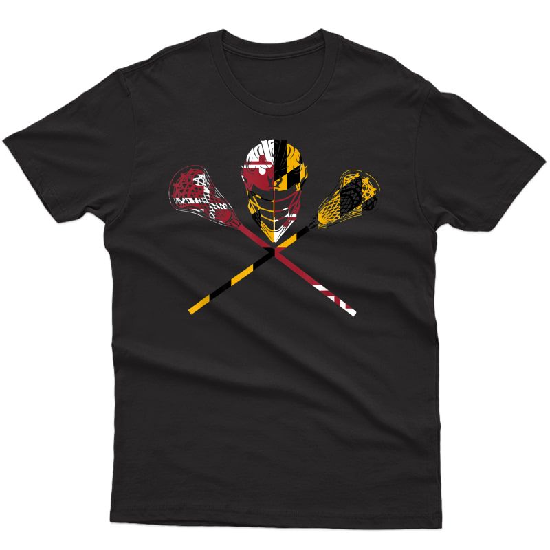 Maryland Flag Lacrosse College Lax Stick T-shirt
