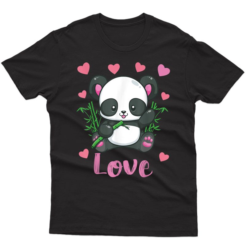 Panda Valentines Day Shirt Hearts Love Girls Gift T-shirt