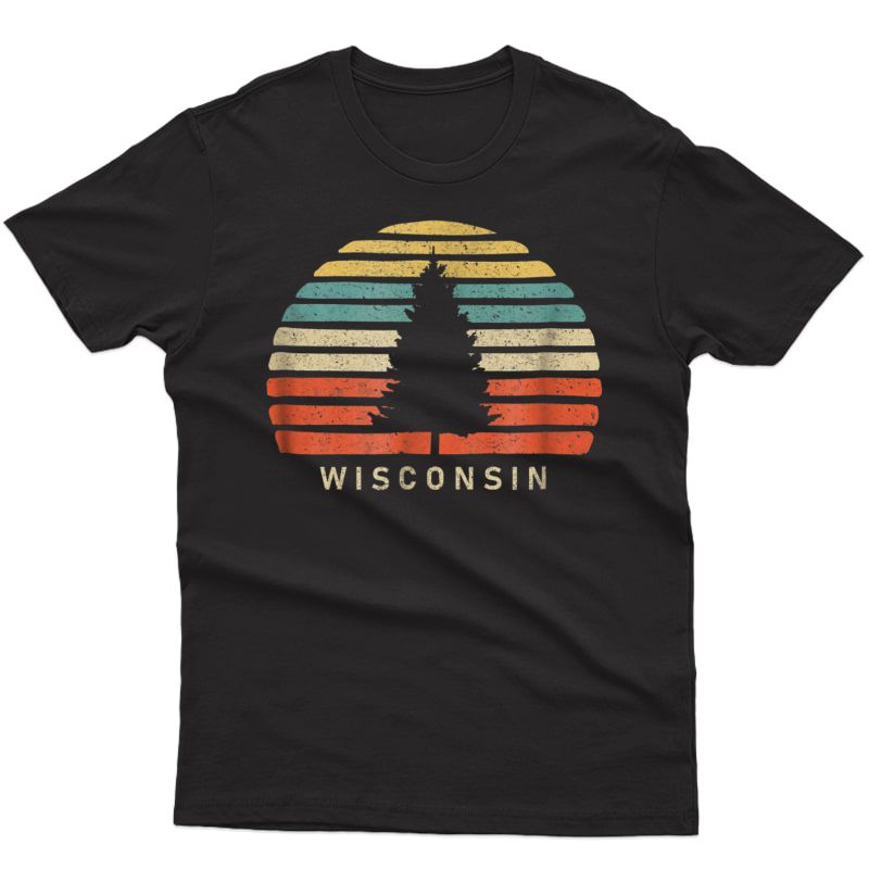 Retro Sunset Wisconsin T-shirt Pine Tree